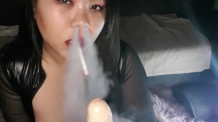Sucking dildo, 2 marlboro reds, lots of dangling cig and nose exhales