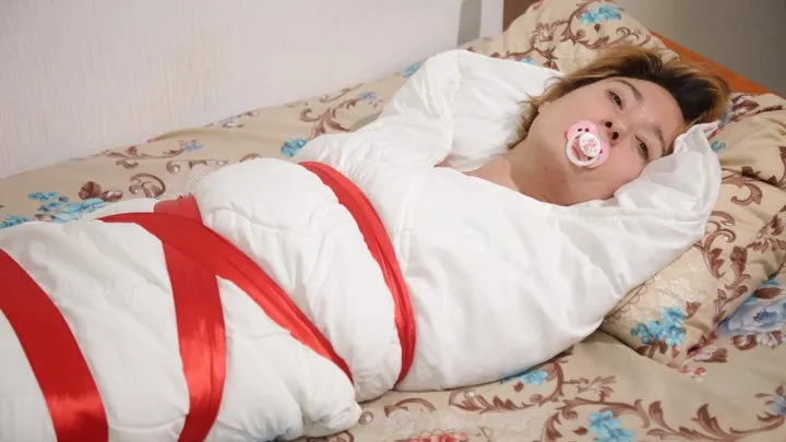 Sofi  Mummification with a white blanket with a pacifier  Part 1-2  Full version