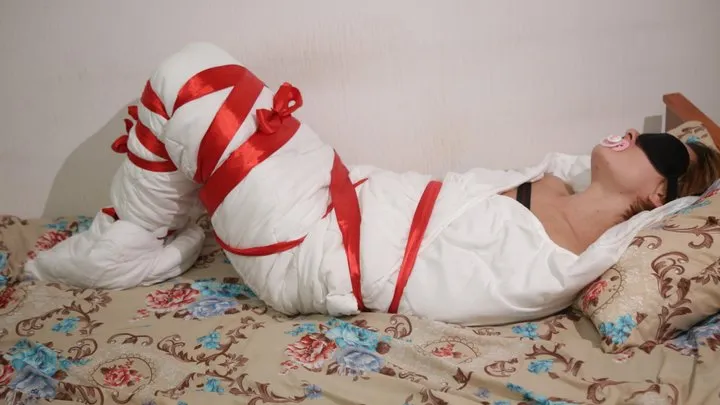 Sofi  Mummification with a white blanket with a pacifier  Part 2