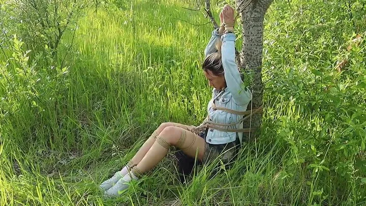 Sofi in the woods tied to a tree  Part 1