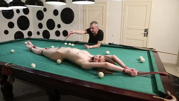 Alice Xo Tied up on a pool table