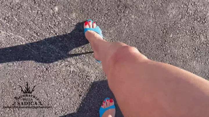 Walking in blue Italian high heels POV