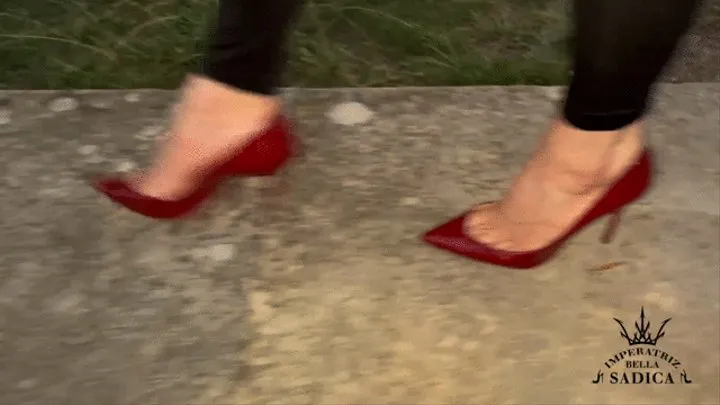 Walk with red Louboutins Toe cleavage