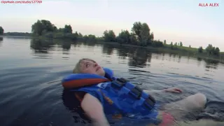 Alla wears a rare inflatable vest Snorke Pro and swims on the lake!!!