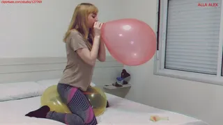 Alla plays with three 16" balloons and POP with their fingernail and two B2P!!!