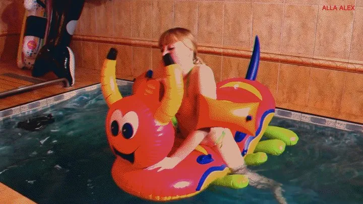 Alla hot fucks a rare inflatable centipede in the pool!!!