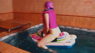 Alla naked jet ski rider in the pool and inflatable jet ski hot fuck!!!