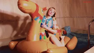 Alla fucks an inflatable glossy camel in the pool and wears an inflatable vest!!!
