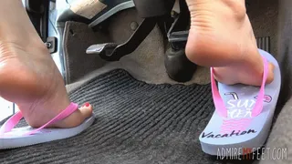 Zuzana's feet and flip flops pumping pedals