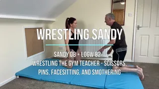 Sandy 08 - Wrestling the Gym Teacher - Scissors, Pins, Facesitting, and Smothering