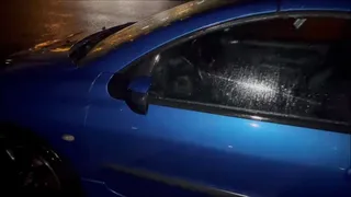 Army, Ranger Boots kick and stomp and vandalize abandoned car, smash windshield, jump on roof