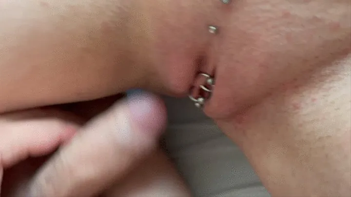 Fucking My Pierced Pussy with Two Cum on and Inside Creampie