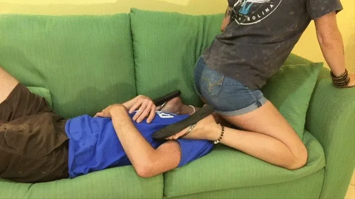 Couch Front Facesitting in Jean Shorts