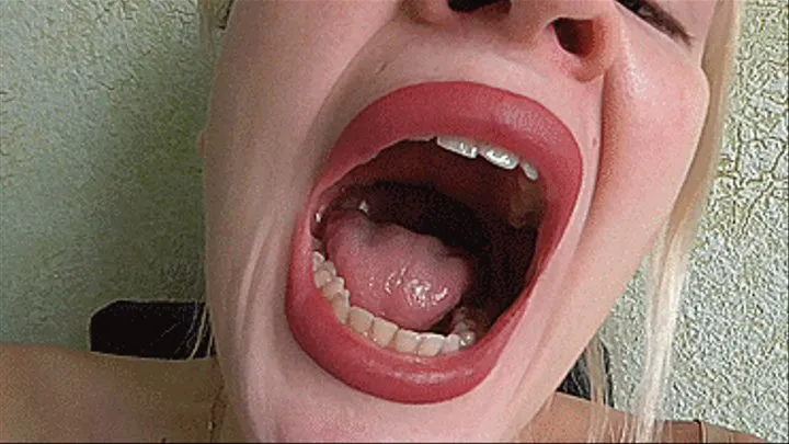REQUEST Deep yawning of the blonde's big mouth!