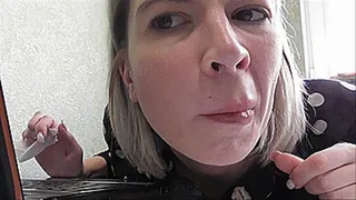 SNEEZING AND COUGHING BLONDE AT WORK ON THE COMPUTER!