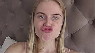 REQUEST THE BLONDE SNIFFS HER LIPS AND LOOKS ONLY AT THE CAMERA!