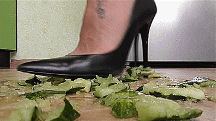 TRAMPLING AND SPITTING ON A CUCUMBER WITH BIG HEELS!