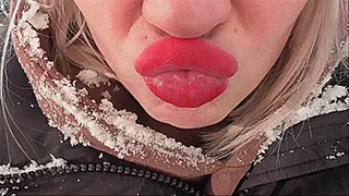 FROZEN LIPS IN THE SNOW ON A HILL!