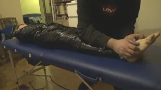 Tickling wrapped Justyna feet