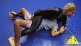 Antscha vs Sergey mixed wresting with ballbusting in latex