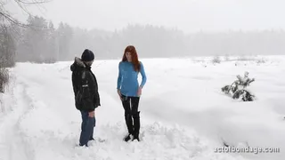 Russian redhead Greta in snow bondage - full movie