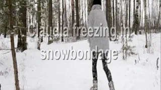Snow bondage - naked barefoot Claudia tied up on a cold winter day