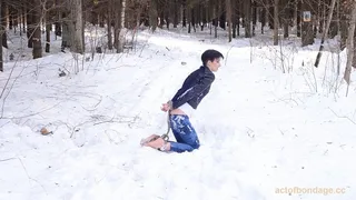 Barefoot bondage in the winter forest