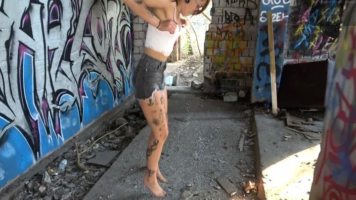 Kiberly and her extreme barefoot performance in an abandoned warehouse