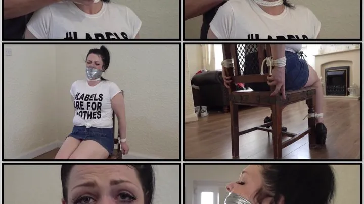 Submissive girl emma finds herself chair bound, mouth stuffed and tape gagged