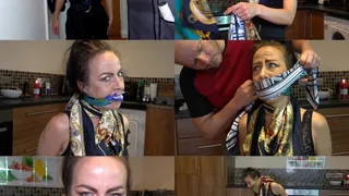 Latvian beauty black swan gets chair tied then gagged with her best scarves