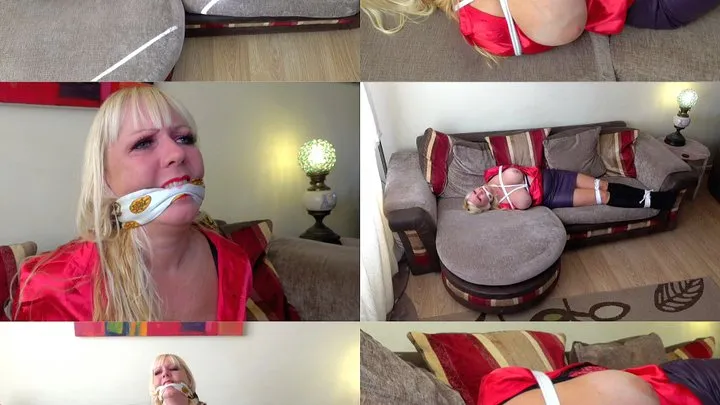 Blonde secretary tied and gagged with her tits out