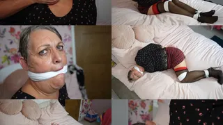 Marika, gilf teacher bound and hanky cleave gagged on the bed