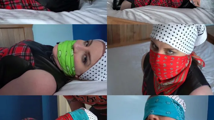 Ambrosia bound, gagged and blindfolded with bandanas