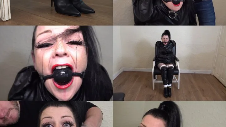 Evil emma leather bound mistress, ball gagged and otm gag