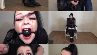 Evil emma leather bound mistress, ball gagged and otm gag