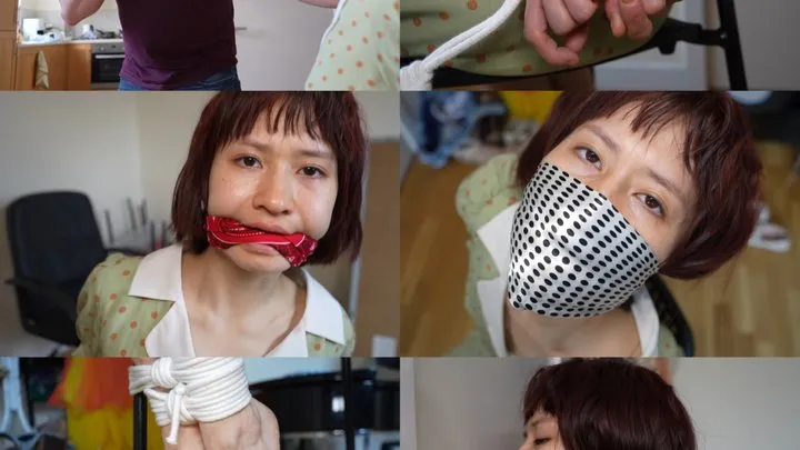 Cute Chinese girl nabbed, chair tied and gagged