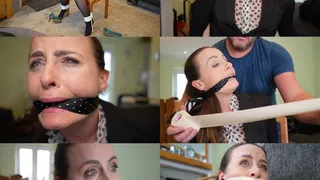 Cindy gets chair tied and gagged by home intruder - mouth stuffed, cleave gagged and taped