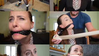 Cindy gets chair tied and gagged by home intruder - mouth stuffed, cleave gagged and taped