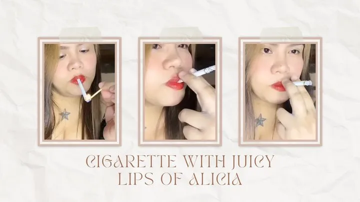 Cigarette with Juicy Lips of Alicia - Audible - Close Up - Smoking White Menthol Cigarette