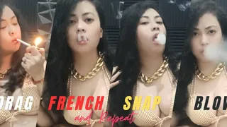 ASMR: DRAG - FRENCH - SNAP - THEN BLOW AND REPEAT Smoking Marlboro White in Peach two piece swimsuit