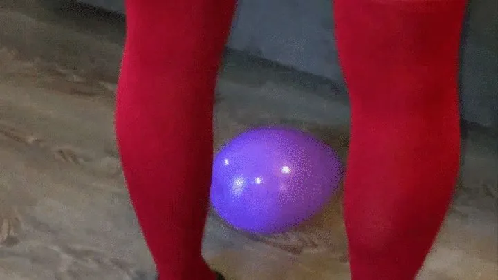 Dasha Kelly is wearing a pair of open toe high heels vintage sandals a sexy thong and red high stockings she hits hard with her foot on the floor popping some balloons