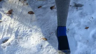 Master Leo strips his big feet naked in the freezing winter cold and plays with the snow!!!! Soles shown!!