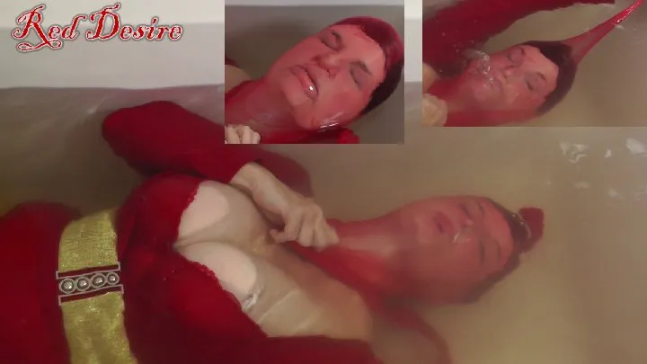 Red Nylon Encased Superheroine PT2 Face Contortion Underwater and JOI