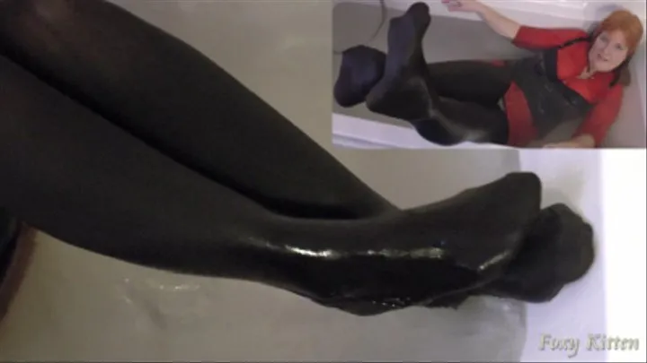 Black Pantyhosed Feet in the Bath