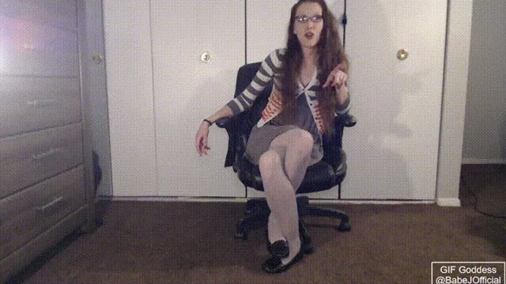 Nerdy Secretary Crossing Legs Twice in Fishnets and Flats