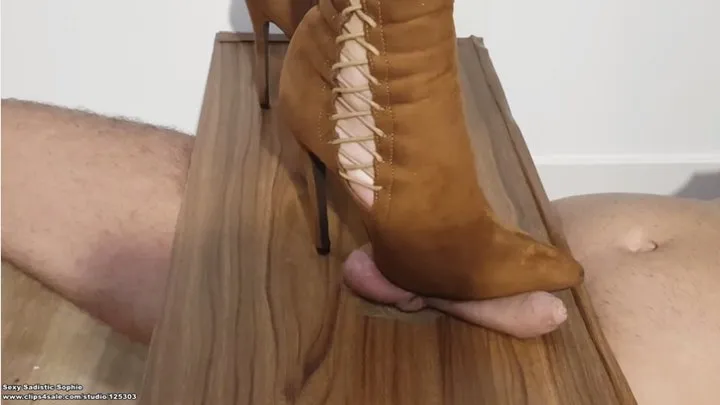LEATHER HIGH HEEL BOOTS CRUSHED SMALL COCK AND BALLS