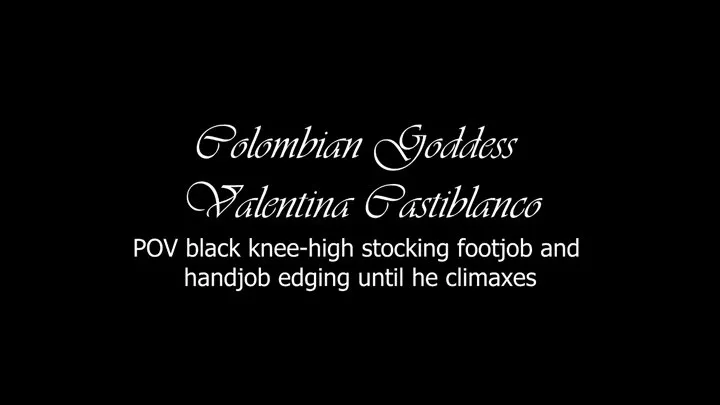 POV black knee-high stocking footjob and handjob edging until he climaxes