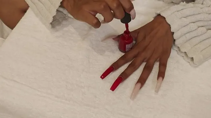 Nail Polishing - Shiny Red - Nail Worship Video