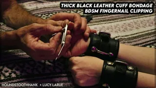 Thick Black Leather Cuff Bondage BDSM Fingernail Clipping