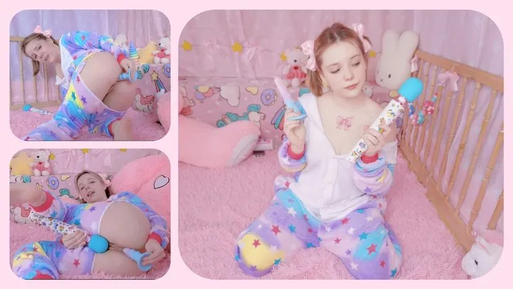 COZY ANAL: a baby in pajamas plays with her hole